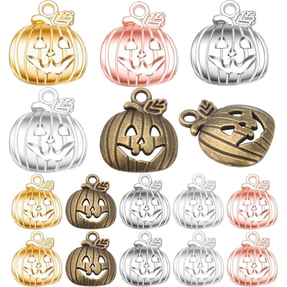 60pcs 5 Colors Pumpkin Charm Pendants Alloy Halloween Pumpkin Lantern Charms Cra